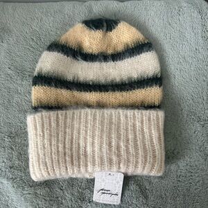 Free People Cream and Black Knit Beanie